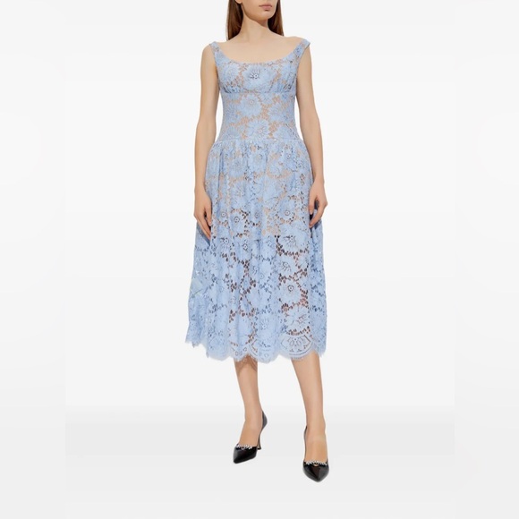 NWT- Self-Portrait Blue Midi Dress in Floral Lace - Picture 7 of 17